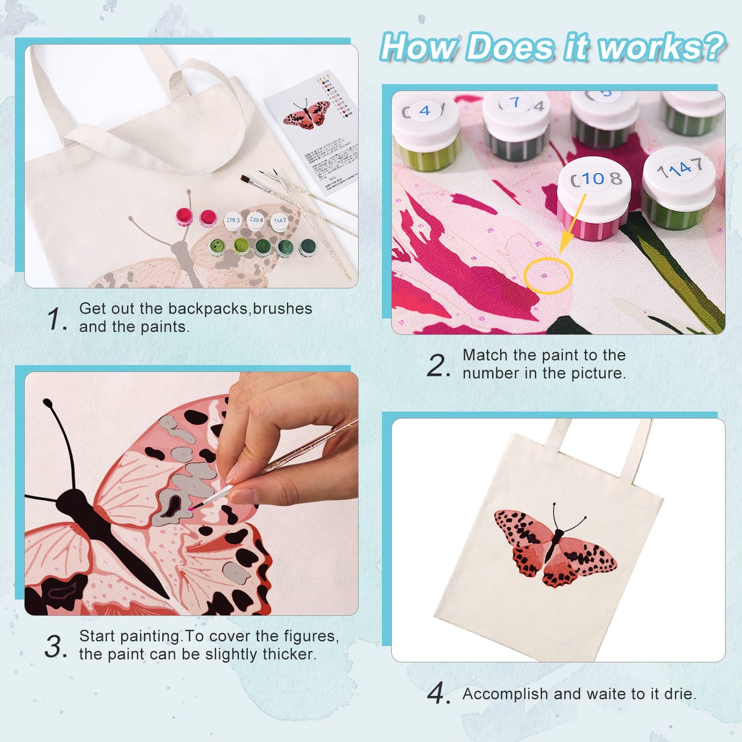 Paint by Numbers – DIY Totebag | Pink Leopard Butterfly