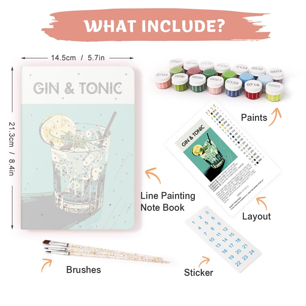 Paint by Numbers Hardcover Journal Notebook - Gin & Tonic Cocktail