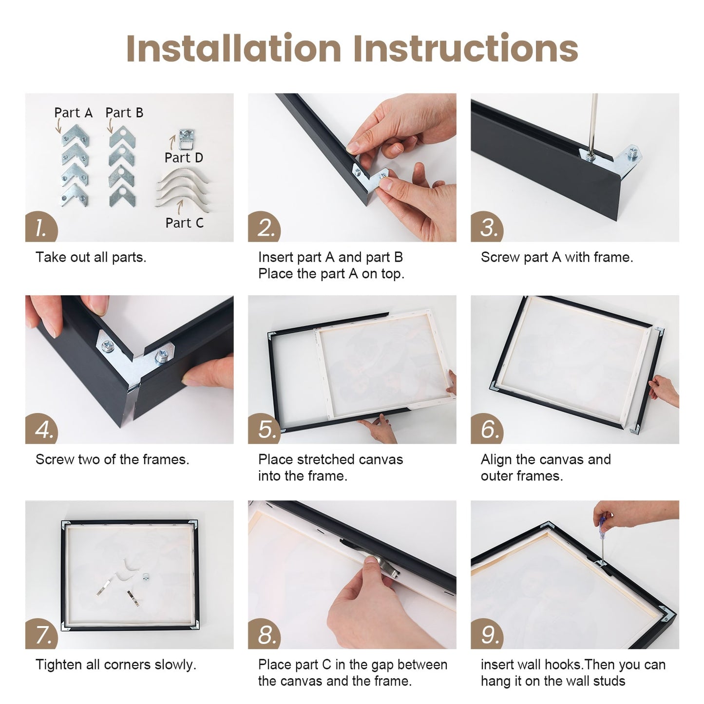 Aluminum DIY Frame – Modern Canvas Display | Multiple Sizes & Colors