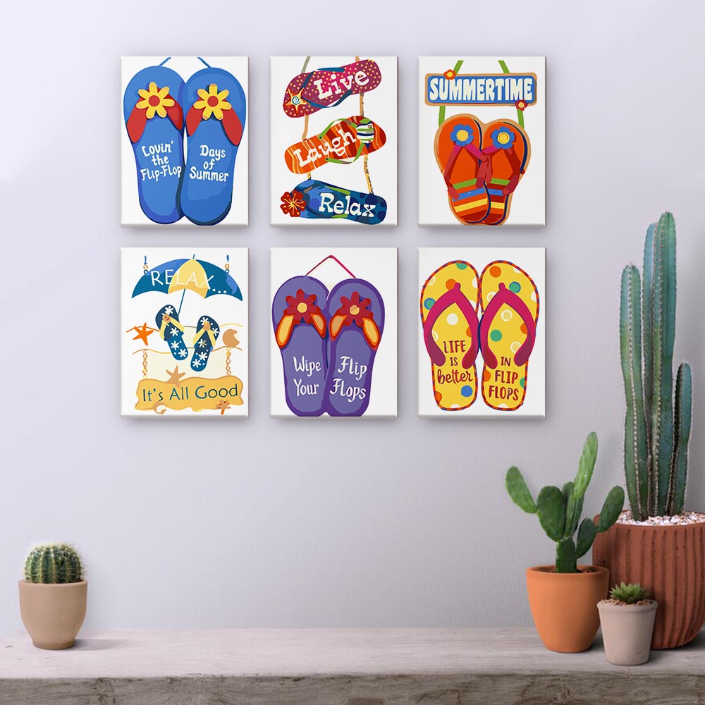 Paint by Numbers – 6 Mini Paintings | Fun Summer Flip-Flops Set