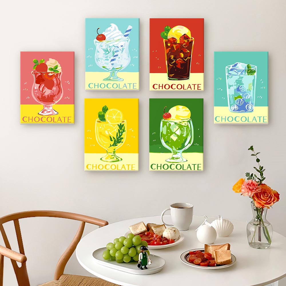 Paint by Numbers – 6 Mini Paintings | Retro Ice Cream & Drinks Set