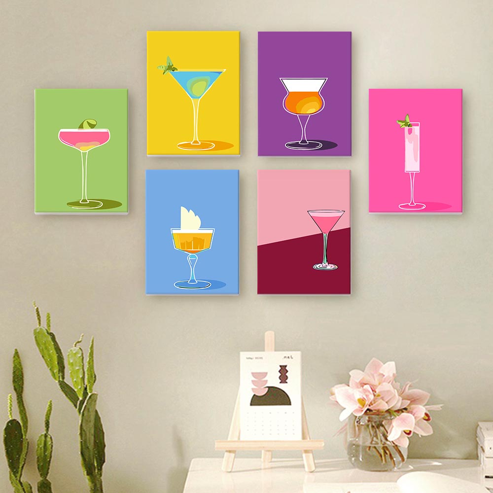Paint by Numbers – 6 Mini Paintings | Colorful Cocktail Glasses Set