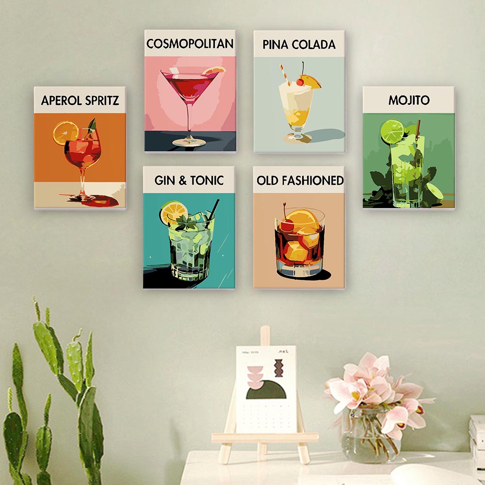 Paint by Numbers - 6 Mini Paintings | Classic Cocktails Set