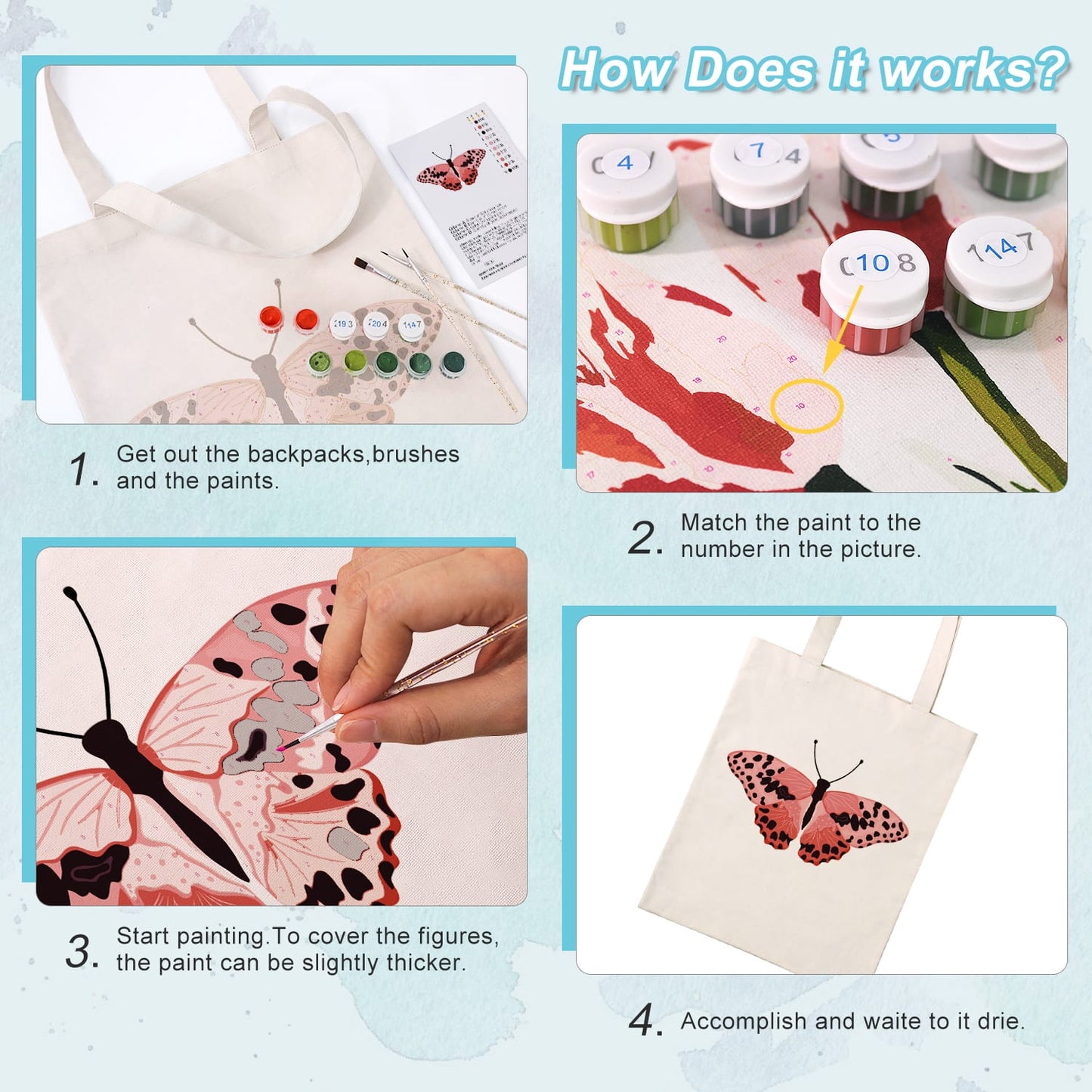 Paint by Numbers – DIY Totebag | Pink Leopard Butterfly