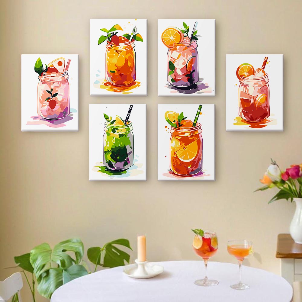Paint by Numbers – 6 Mini Paintings | Mason Jar Fruit Drinks Set