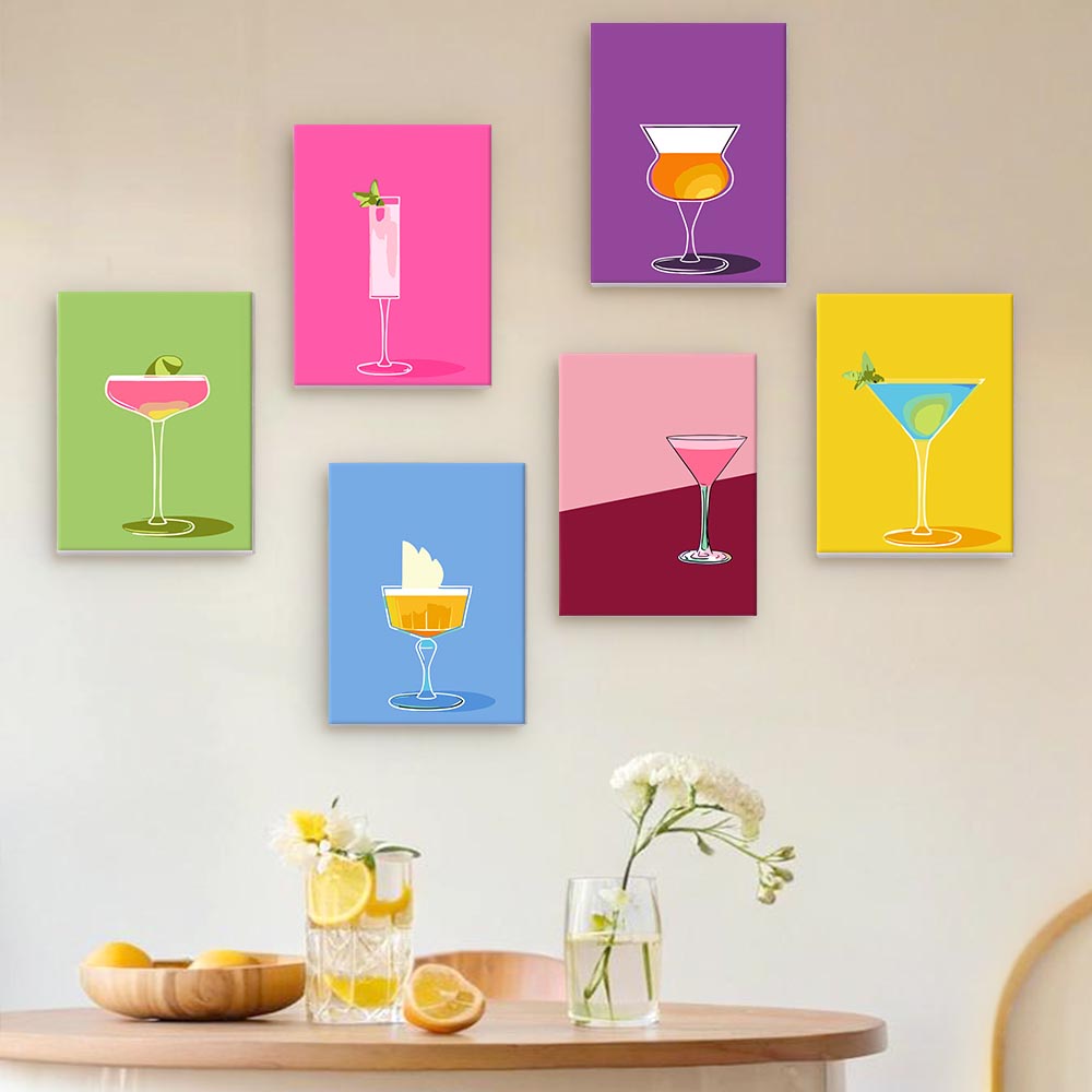Paint by Numbers – 6 Mini Paintings | Colorful Cocktail Glasses Set
