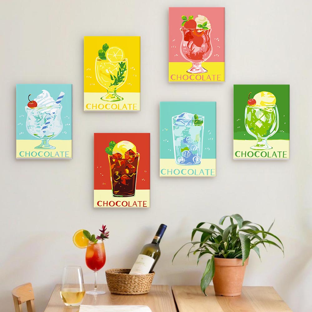 Paint by Numbers – 6 Mini Paintings | Retro Ice Cream & Drinks Set