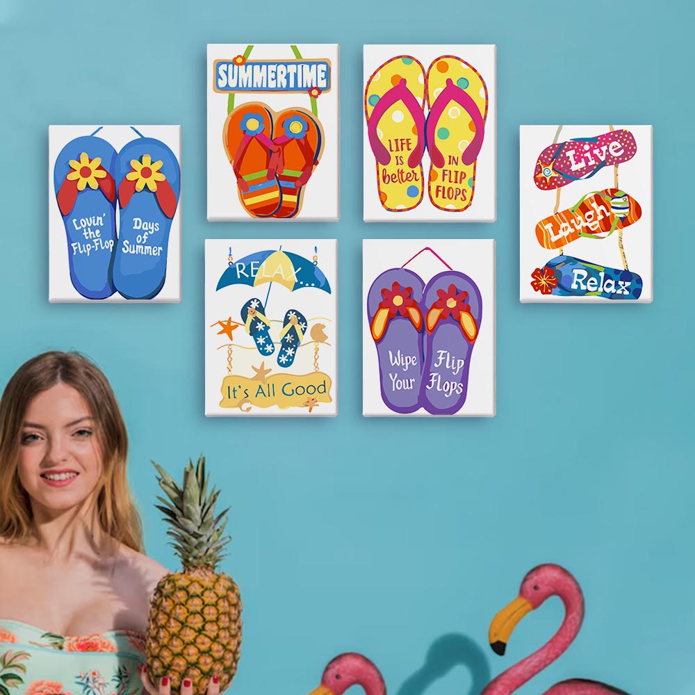 Paint by Numbers – 6 Mini Paintings | Fun Summer Flip-Flops Set