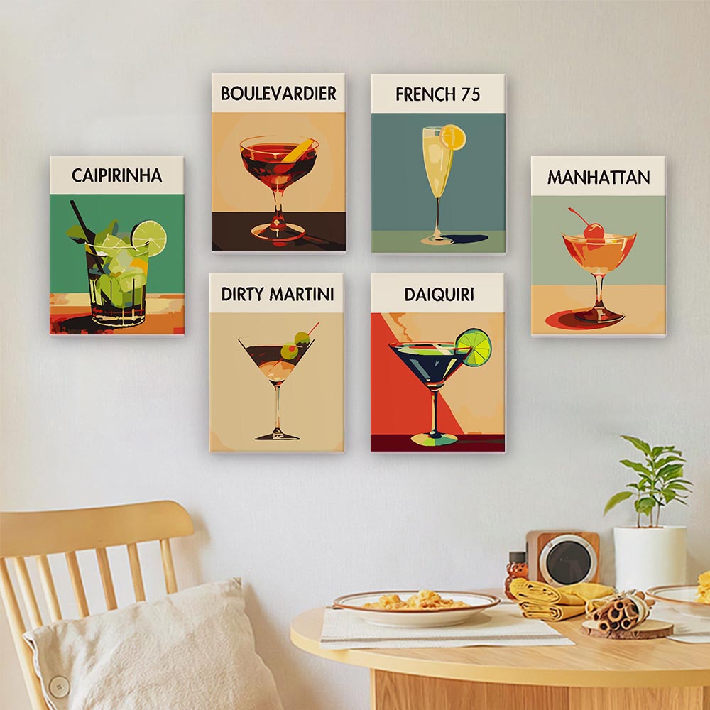 Paint by Numbers – 6 Mini Paintings | Elegant Cocktails Set