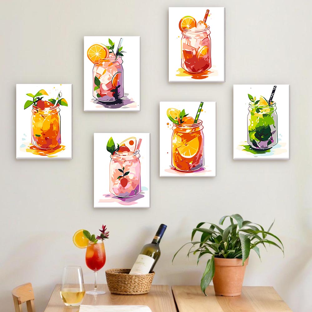 Paint by Numbers – 6 Mini Paintings | Mason Jar Fruit Drinks Set