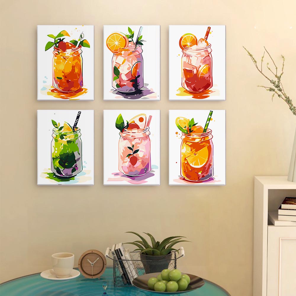 Paint by Numbers – 6 Mini Paintings | Mason Jar Fruit Drinks Set