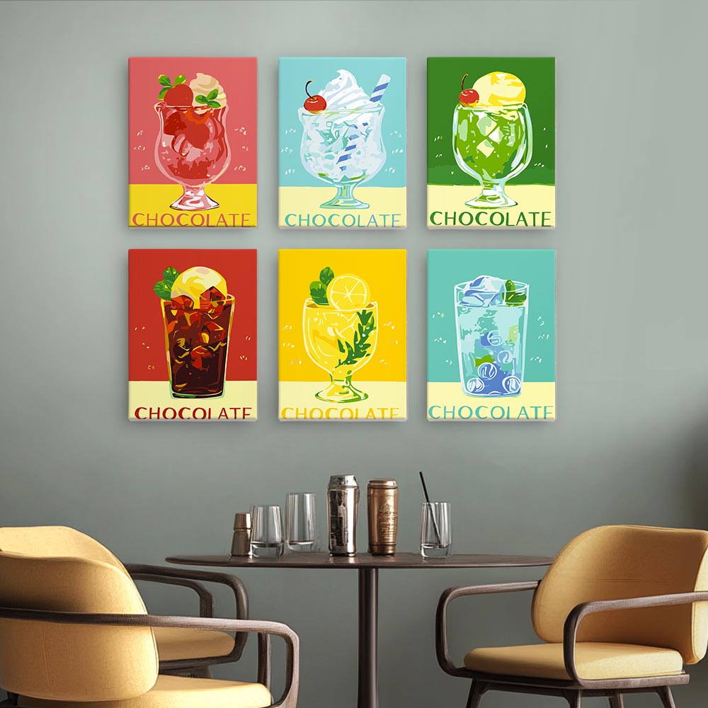 Paint by Numbers – 6 Mini Paintings | Retro Ice Cream & Drinks Set