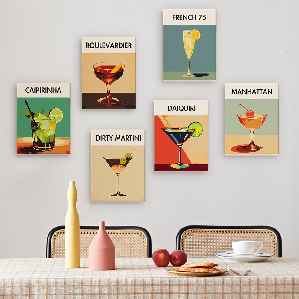 Paint by Numbers – 6 Mini Paintings | Elegant Cocktails Set