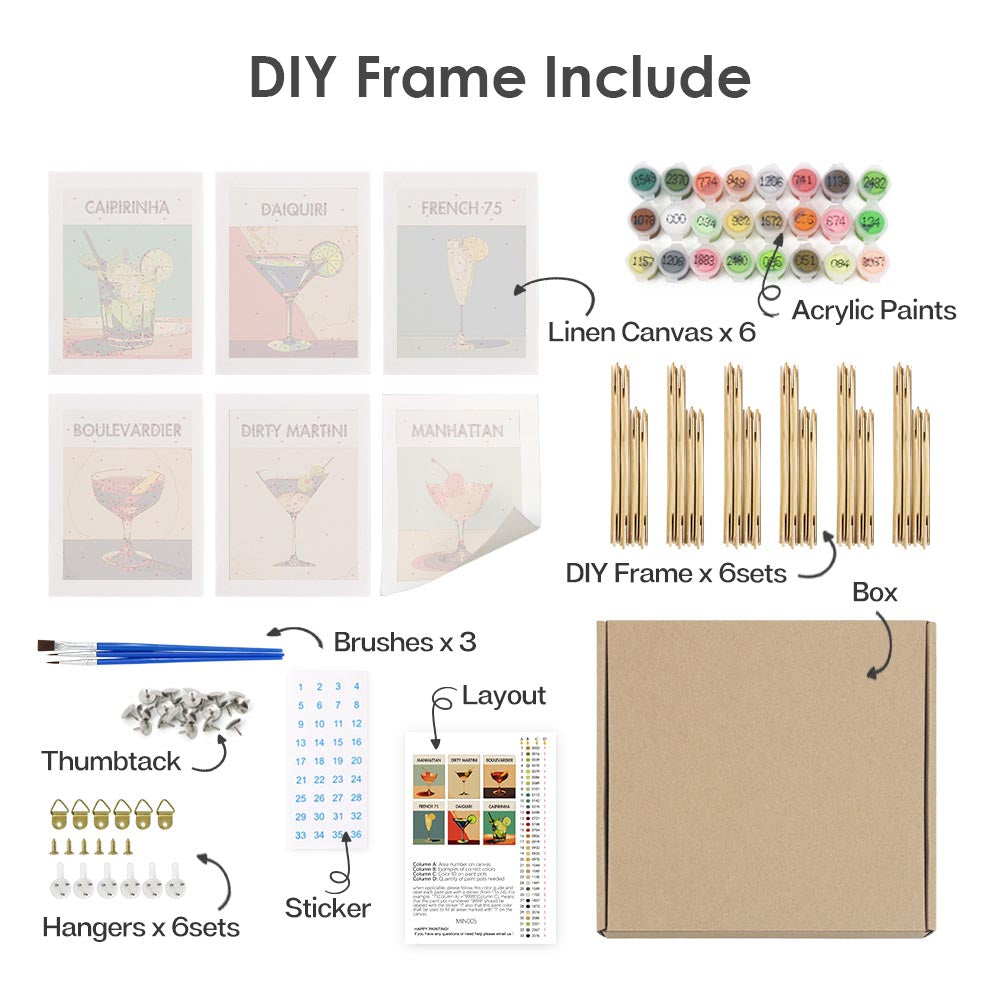 Paint by Numbers – 6 Mini Paintings | Elegant Cocktails Set