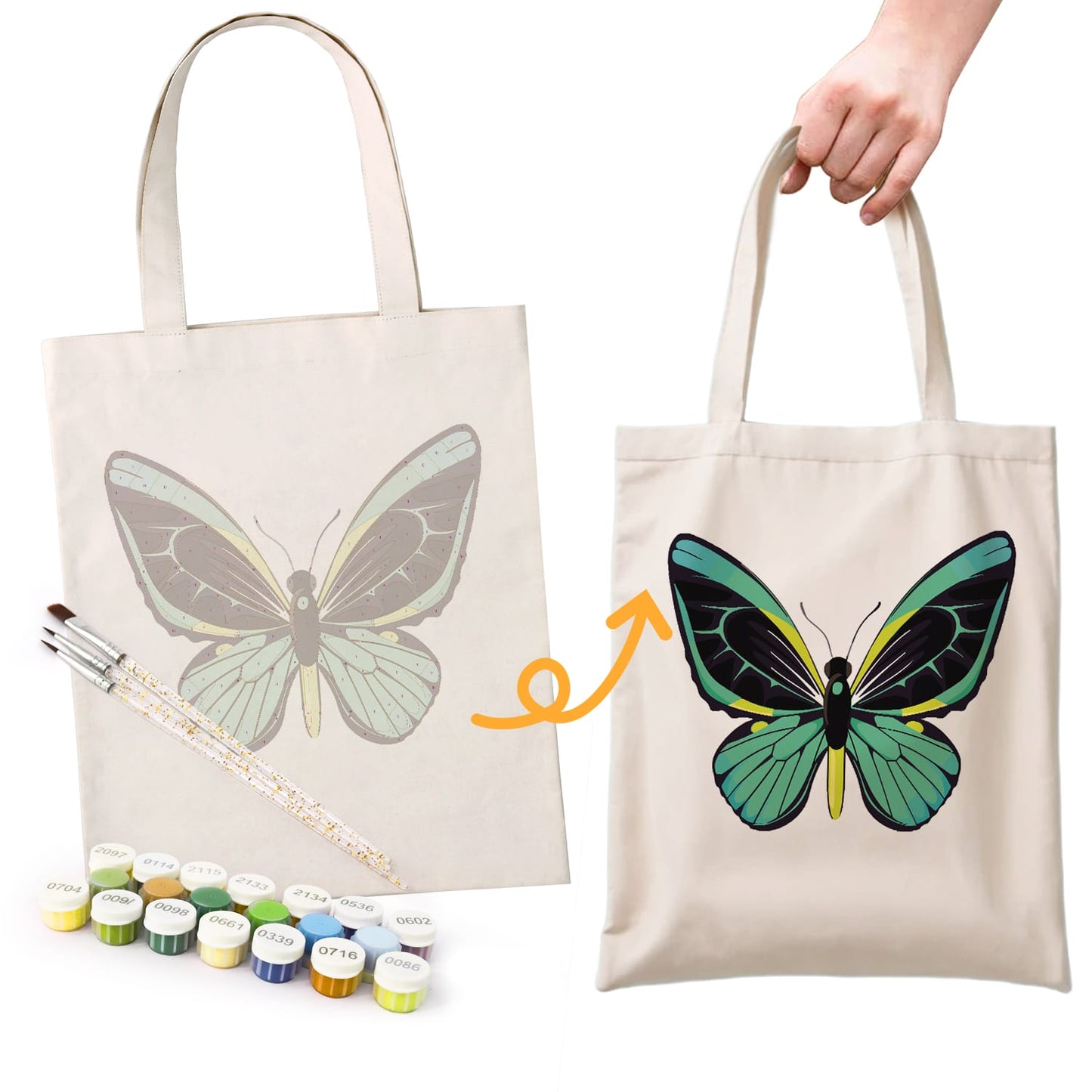 Paint by Numbers – DIY Totebag | Emerald Butterfly
