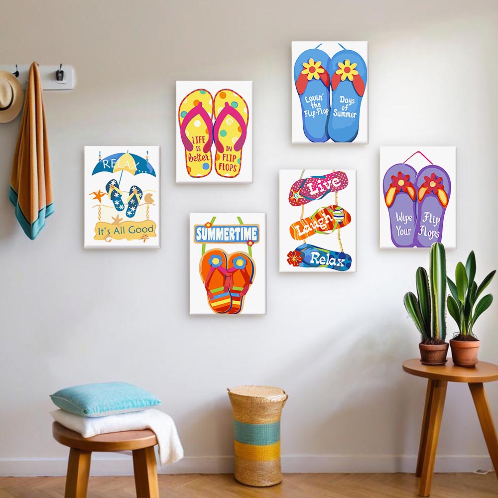 Paint by Numbers – 6 Mini Paintings | Fun Summer Flip-Flops Set