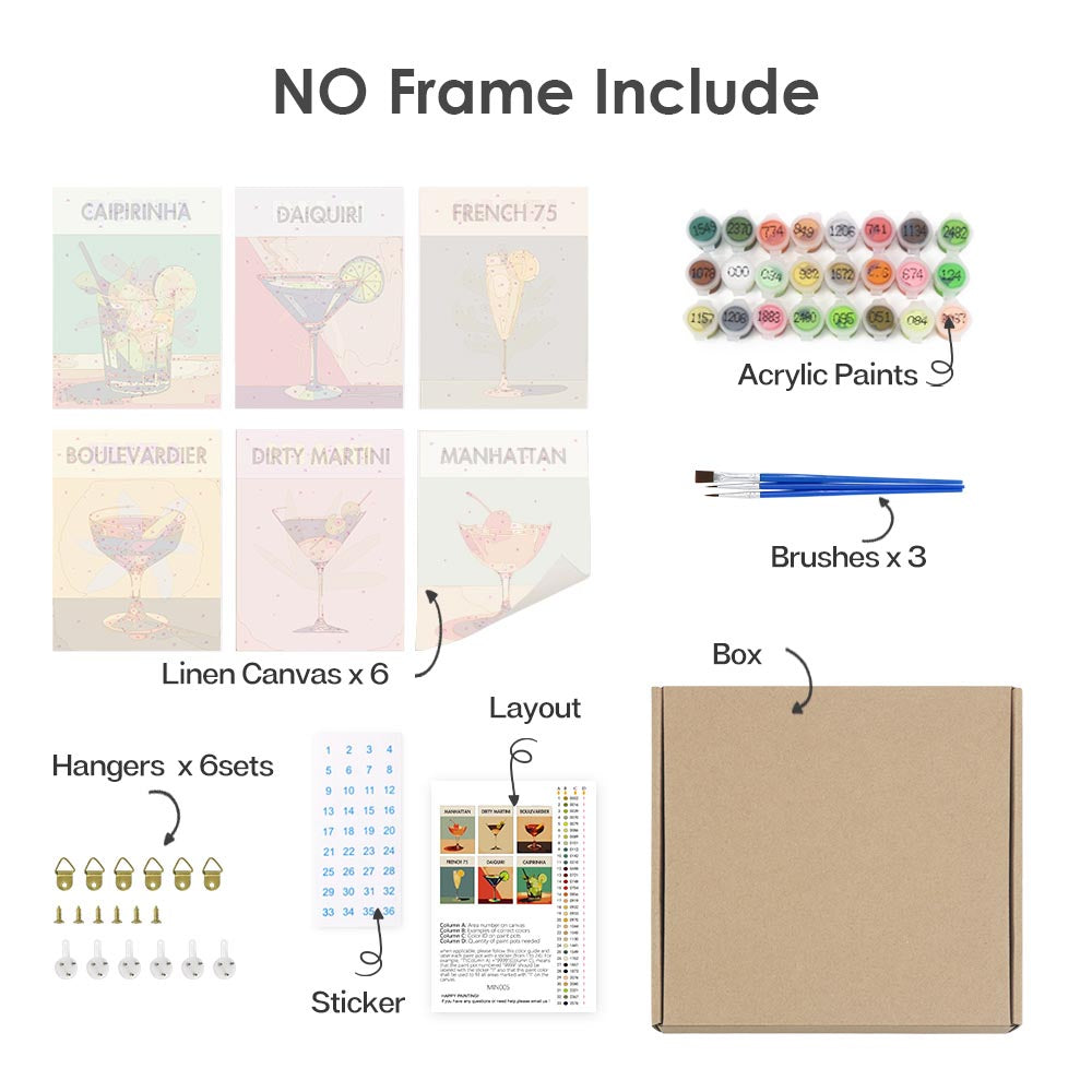 Paint by Numbers – 6 Mini Paintings | Elegant Cocktails Set
