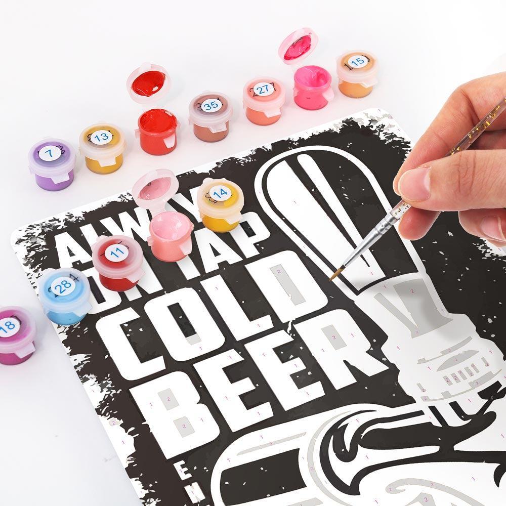 Paint by Numbers – Vintage Metal Bar Art | Cold Beer on Tap (B/W)