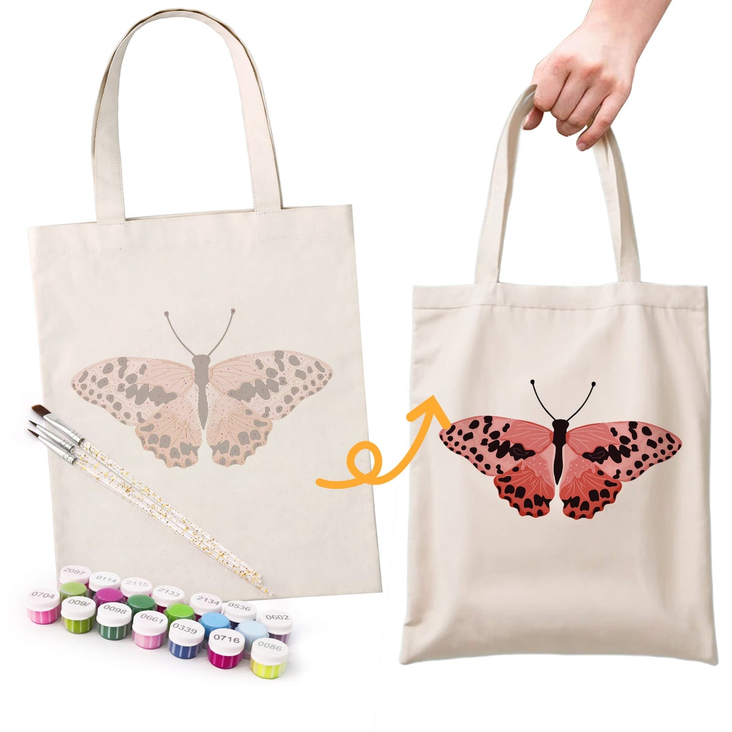 Paint by Numbers – DIY Totebag | Pink Leopard Butterfly