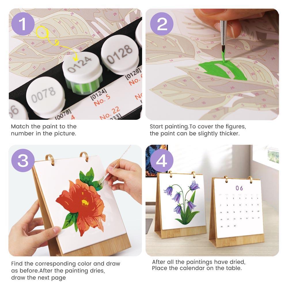 Paint by Numbers - 2026 Desk Calendar - Blooming Beauties