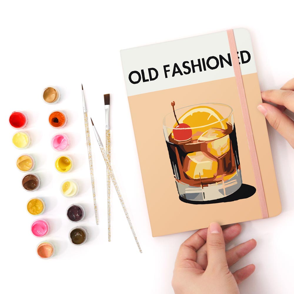 Paint by Numbers Hardcover Journal Notebook - Old Fashioned Cocktail