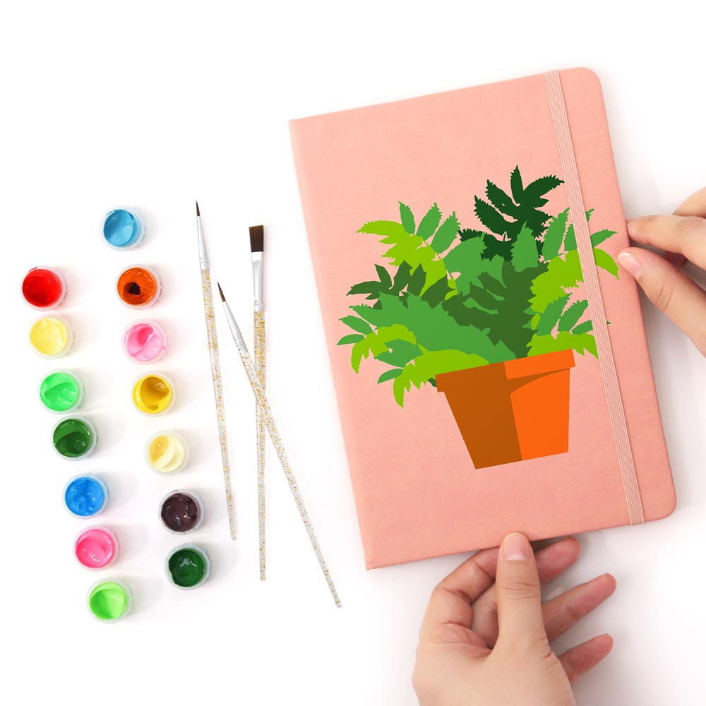 Paint by Numbers Hardcover Journal Notebook - Green Potted Plant