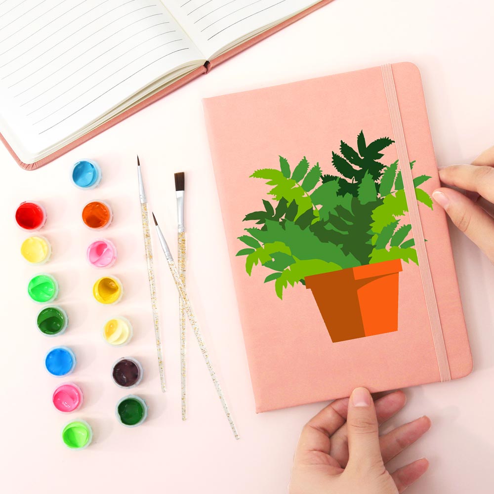 Paint by Numbers Hardcover Journal Notebook - Green Potted Plant