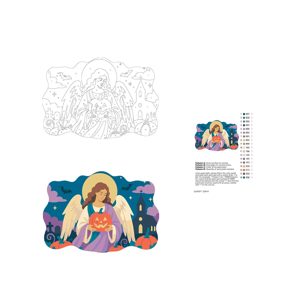 Paint by Numbers - Wooden Door Hanger | Angel with a Jack-o'-Lantern