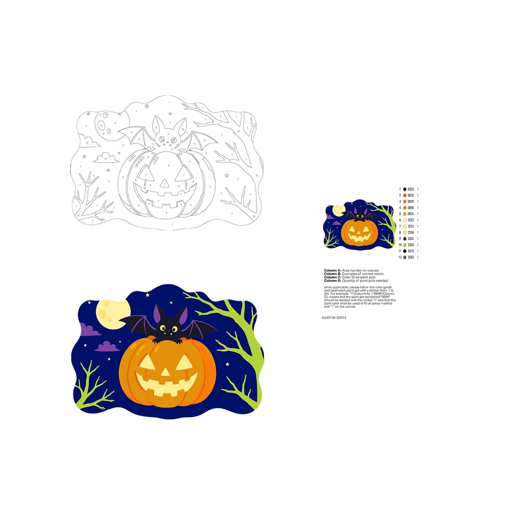 Paint by Numbers - Wooden Door Hanger | Bat on a Jack-o'-Lantern