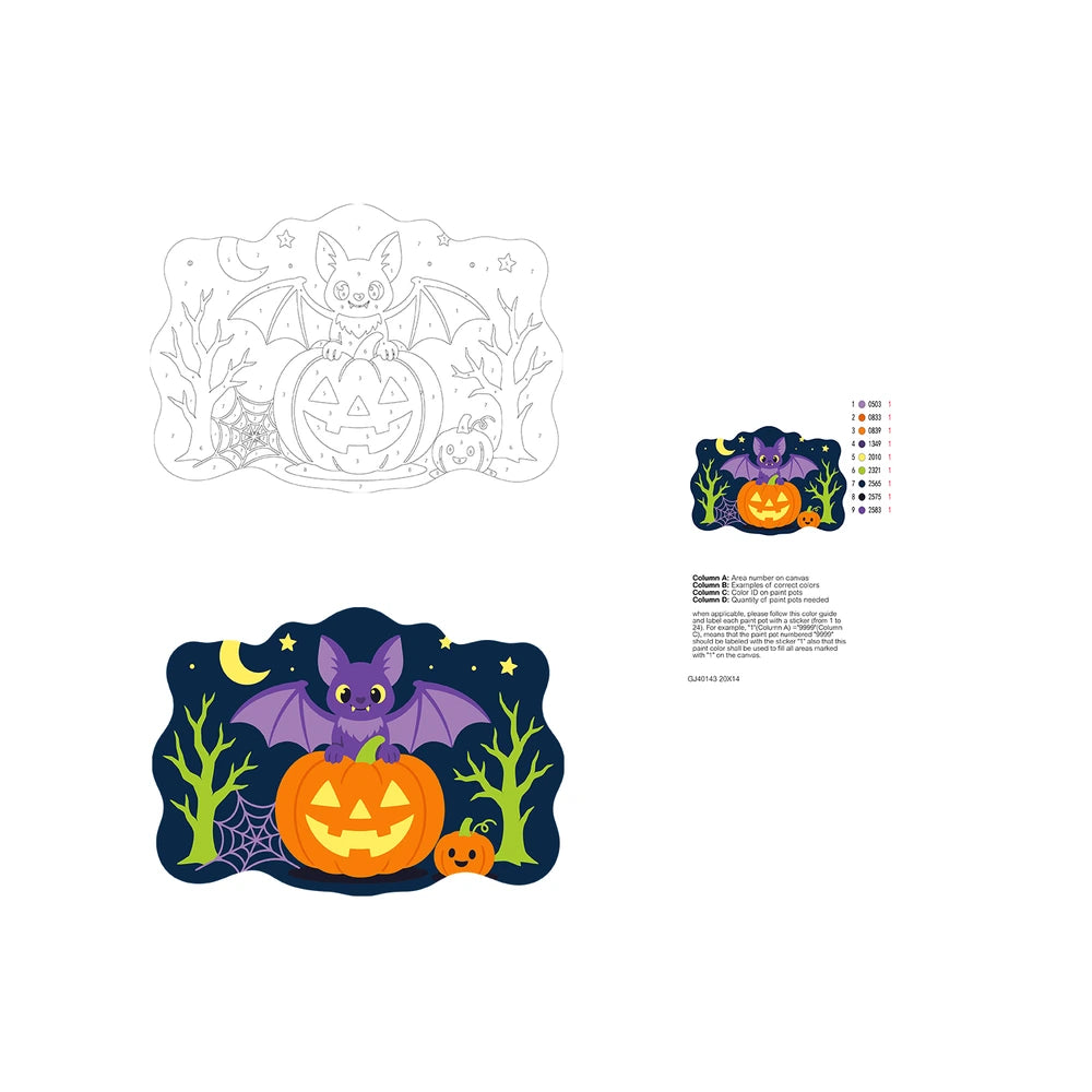 Paint by Numbers - Wooden Door Hanger | Bat on a Pumpkin Under the Moon