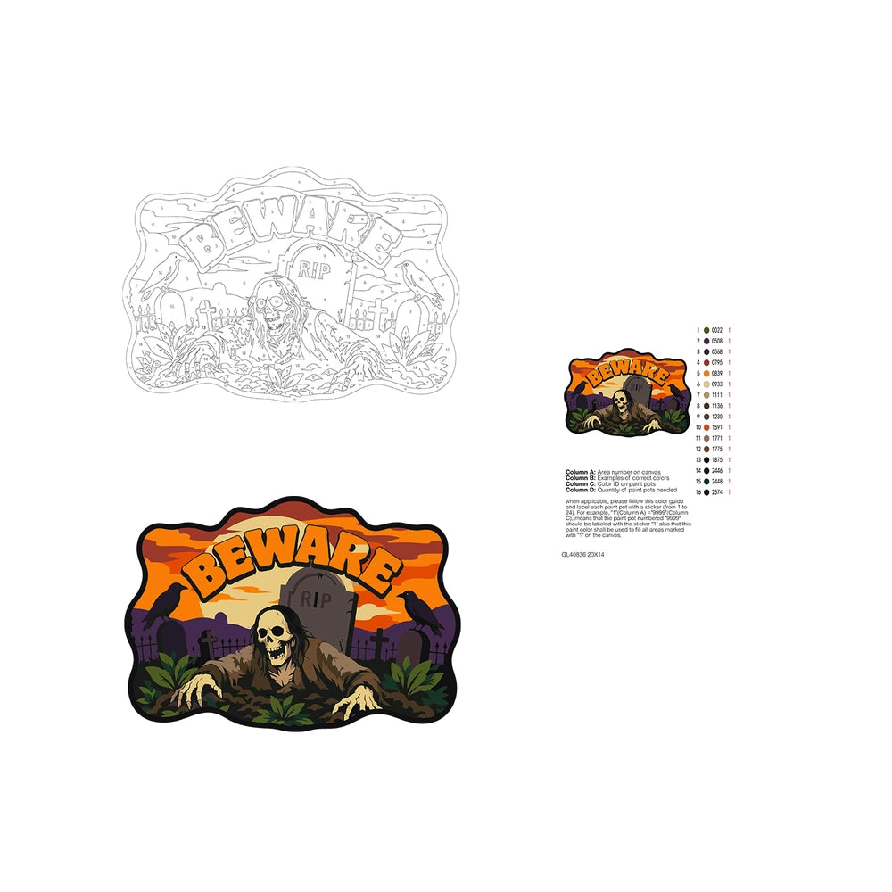 Paint by Numbers - Wooden Door Hanger | Beware of the Graveyard