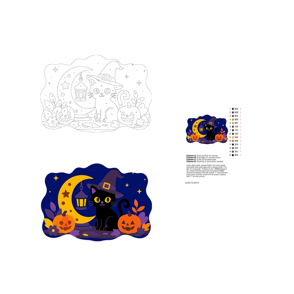 Paint by Numbers - Wooden Door Hanger | Black Cat Witch with a Lantern Moon
