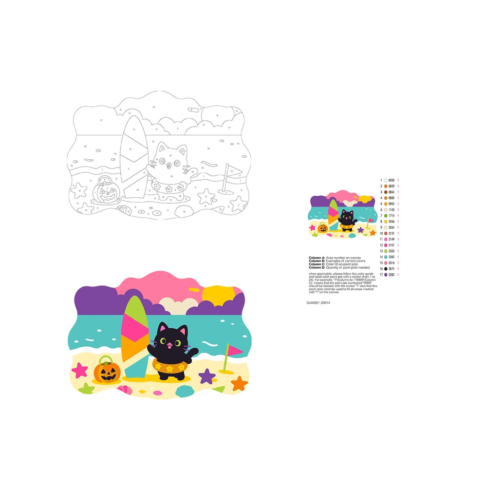 Paint by Numbers - Wooden Door Hanger | Black Cat at the Beach