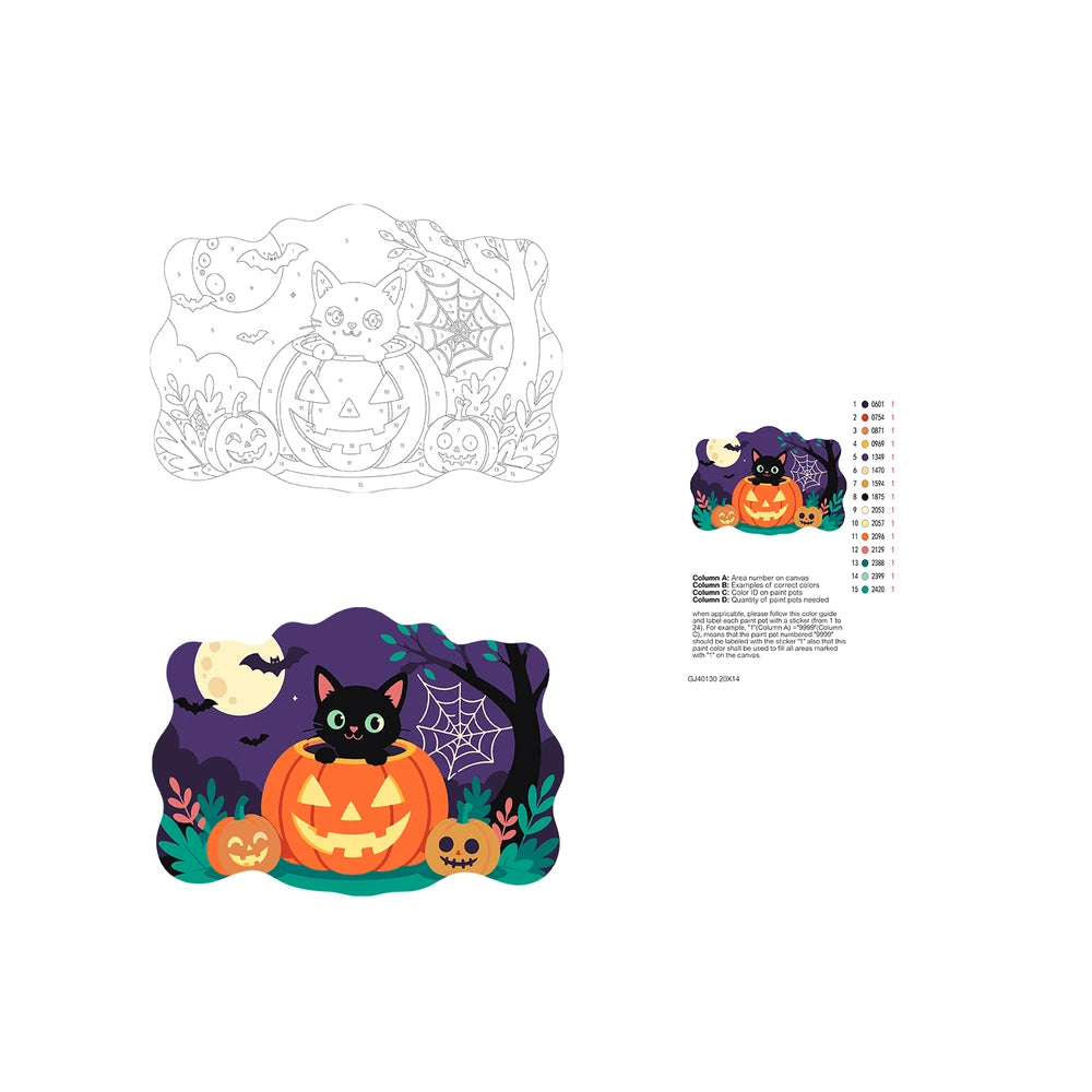 Paint by Numbers - Wooden Door Hanger | Black Cat in a Jack-o'-Lantern