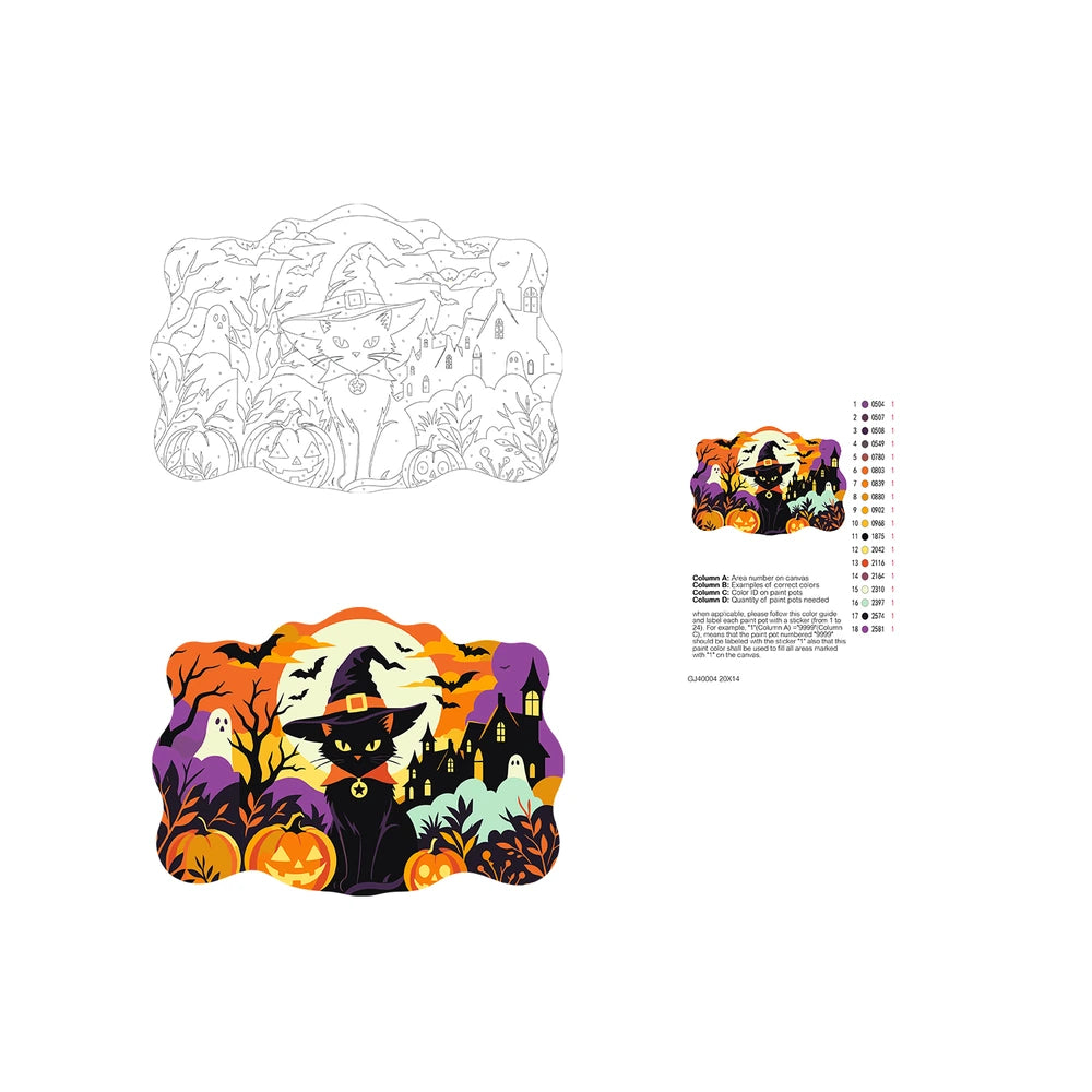 Paint by Numbers - Wooden Door Hanger | Black Cat in a Witch Hat at Sunset