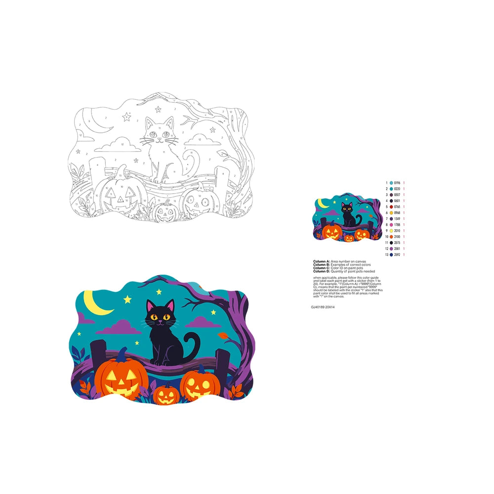 Paint by Numbers - Wooden Door Hanger | Black Cat on a Branch with Pumpkins