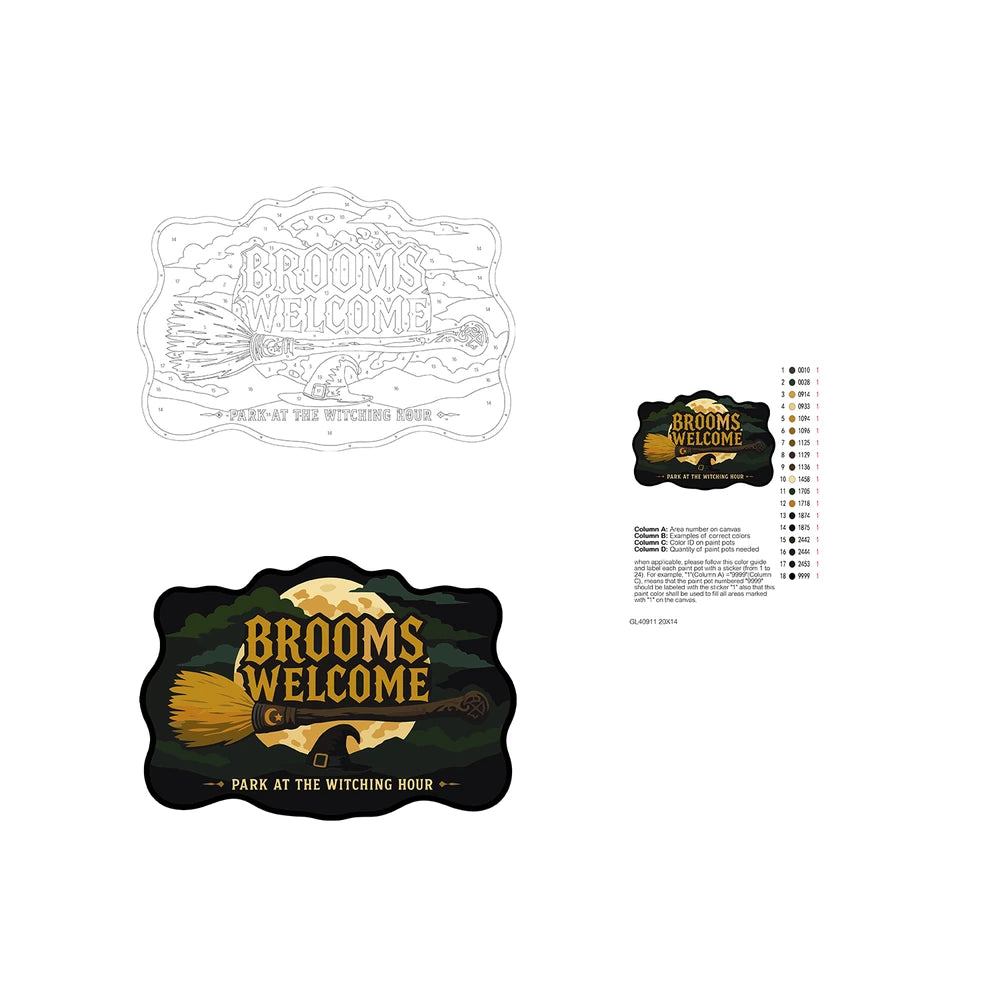 Paint by Numbers - Wooden Door Hanger | Brooms Welcome at the Witching Hour