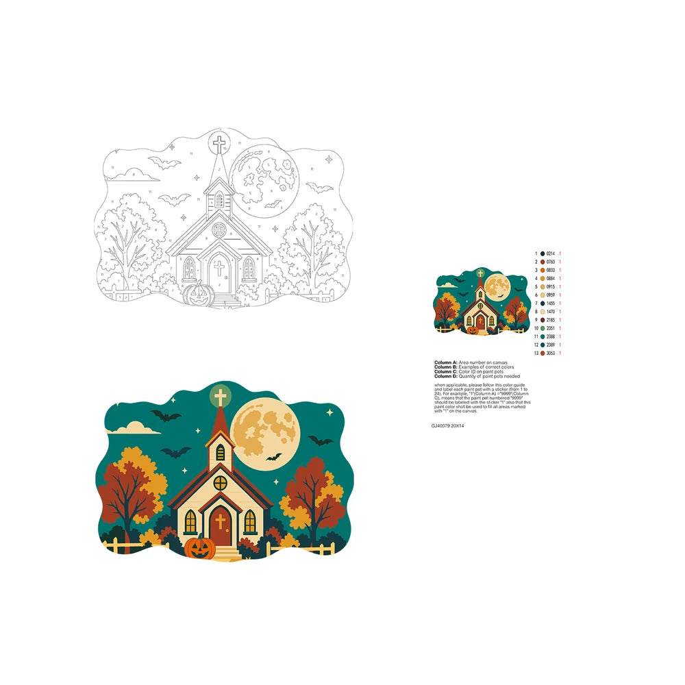 Paint by Numbers - Wooden Door Hanger | Country Church Under the Harvest Moon