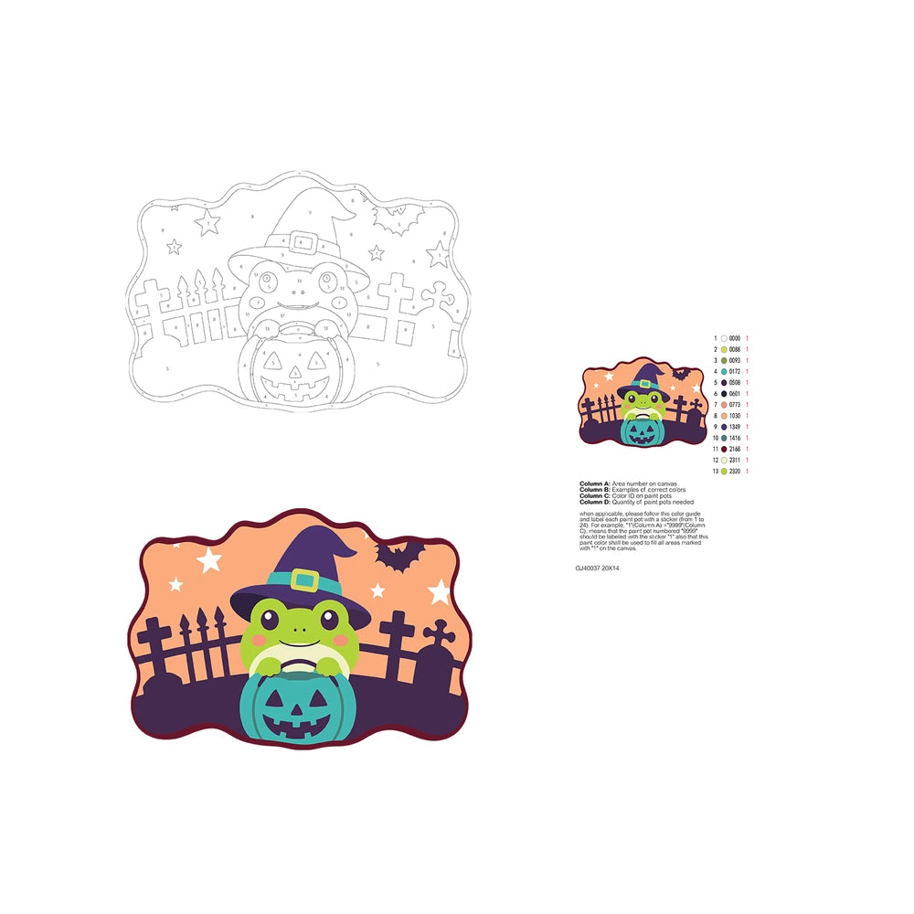 Paint by Numbers - Wooden Door Hanger | Frog in a Witch Hat with a Pumpkin