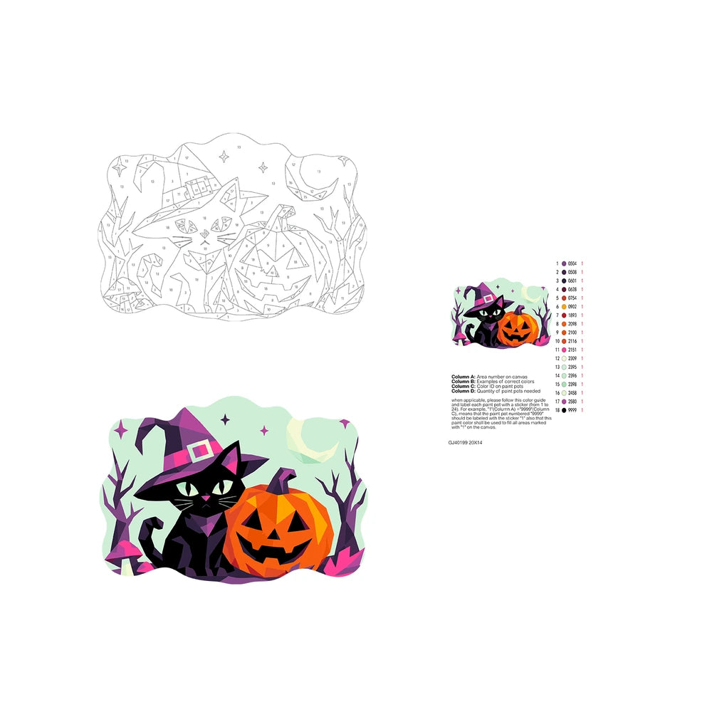Paint by Numbers - Wooden Door Hanger | Geometric Black Cat with a Jack-o'-Lantern