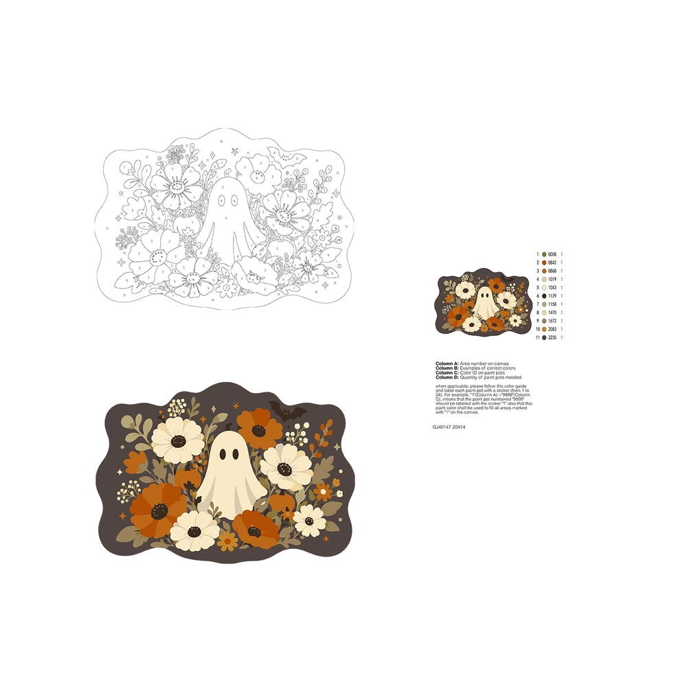 Paint by Numbers - Wooden Door Hanger | Ghost Among Autumn Flowers