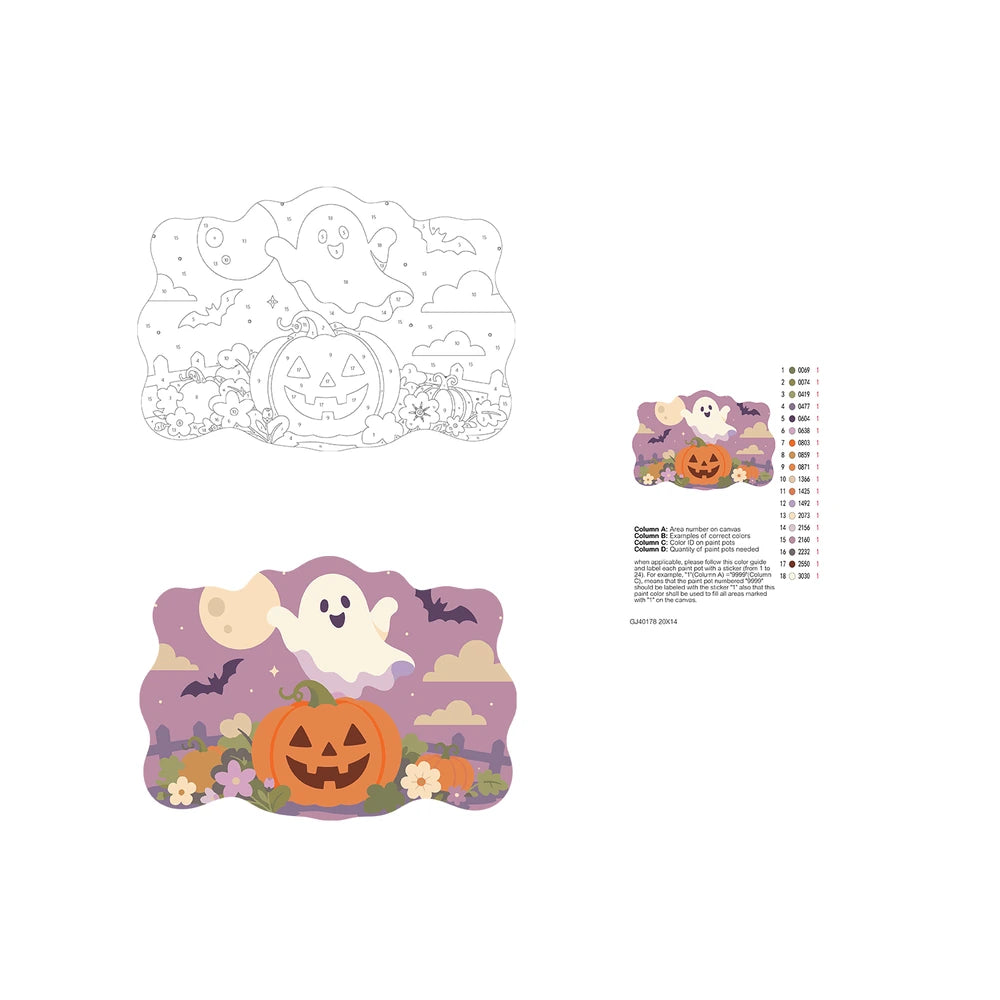 Paint by Numbers - Wooden Door Hanger | Ghost Over a Jack-o'-Lantern at Dusk