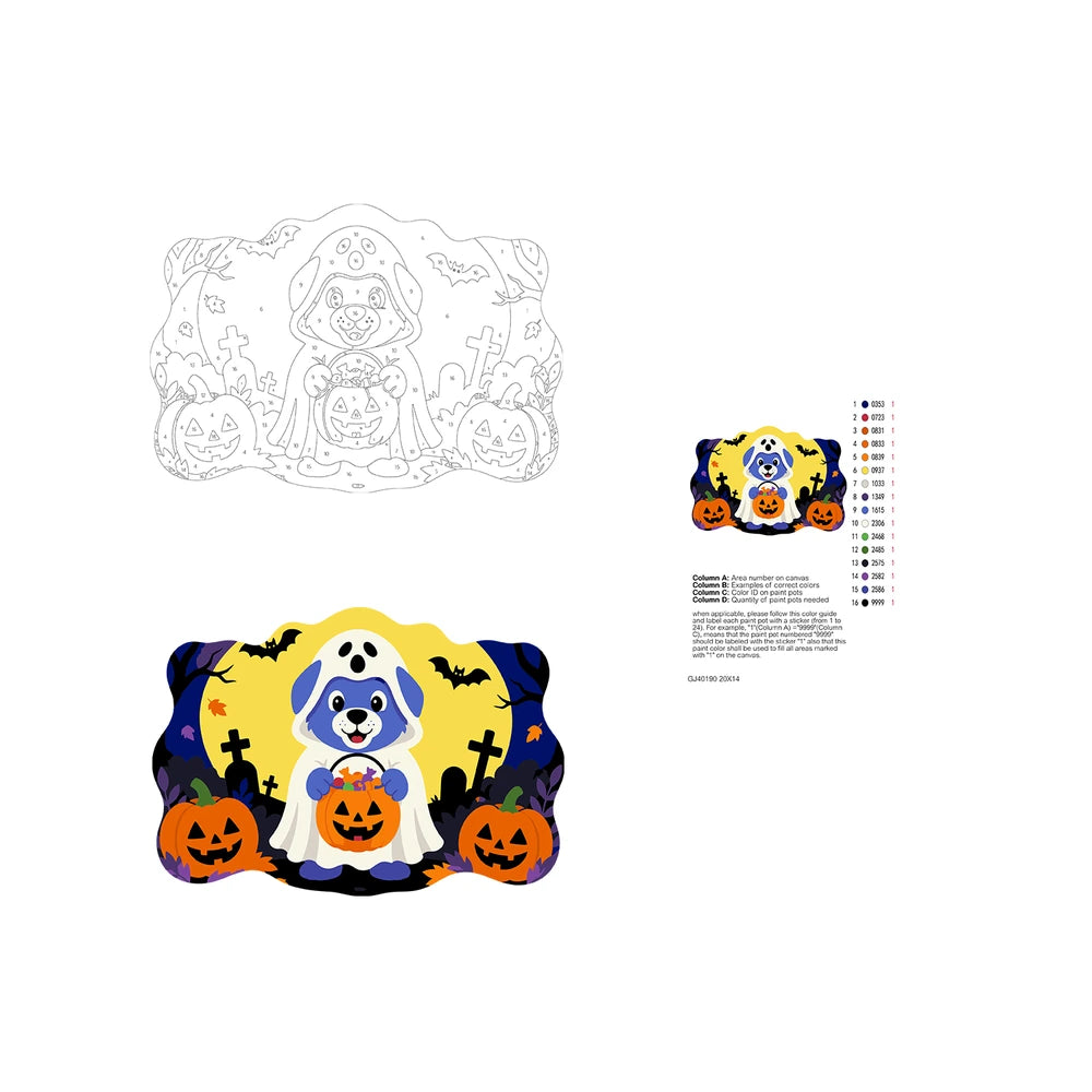 Paint by Numbers - Wooden Door Hanger | Ghost Puppy with a Candy Bucket