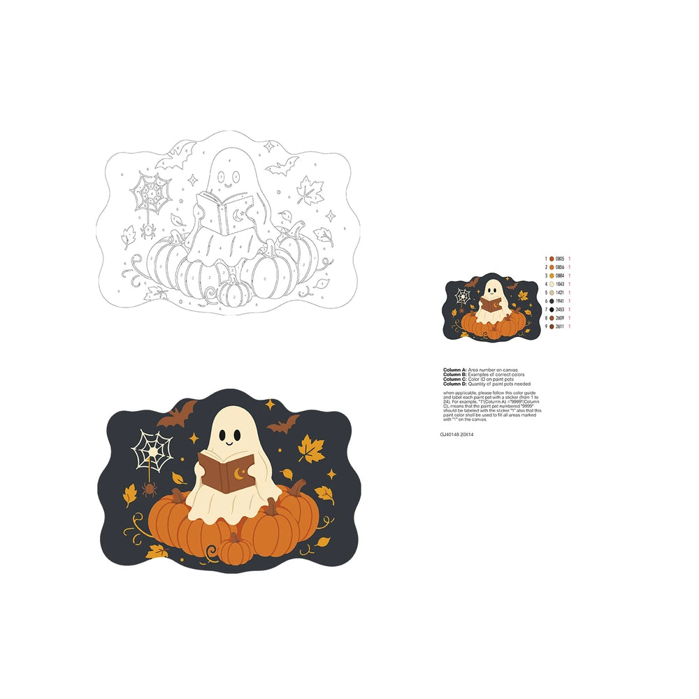 Paint by Numbers - Wooden Door Hanger | Ghost Reading on a Pumpkin