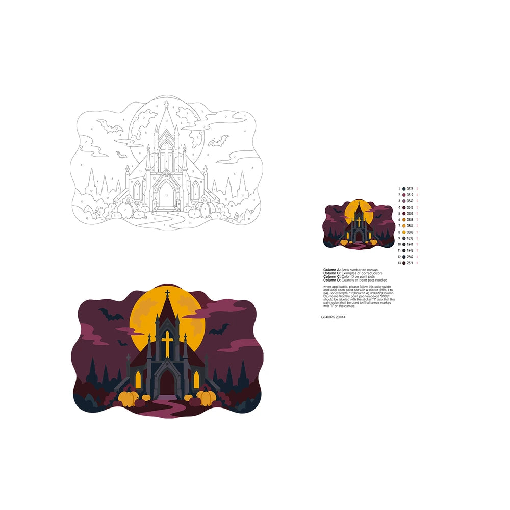 Paint by Numbers - Wooden Door Hanger | Gothic Church Under the Full Moon
