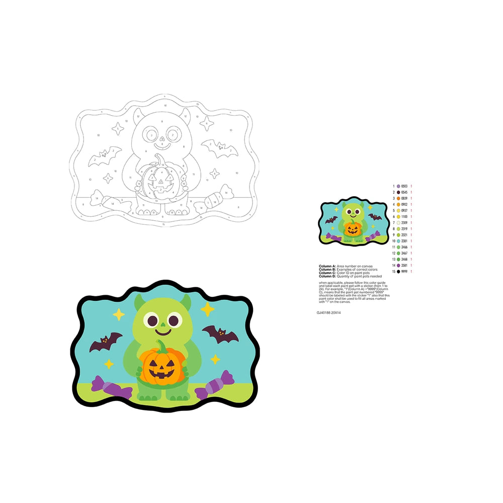 Paint by Numbers - Wooden Door Hanger | Green Monster with a Jack-o'-Lantern