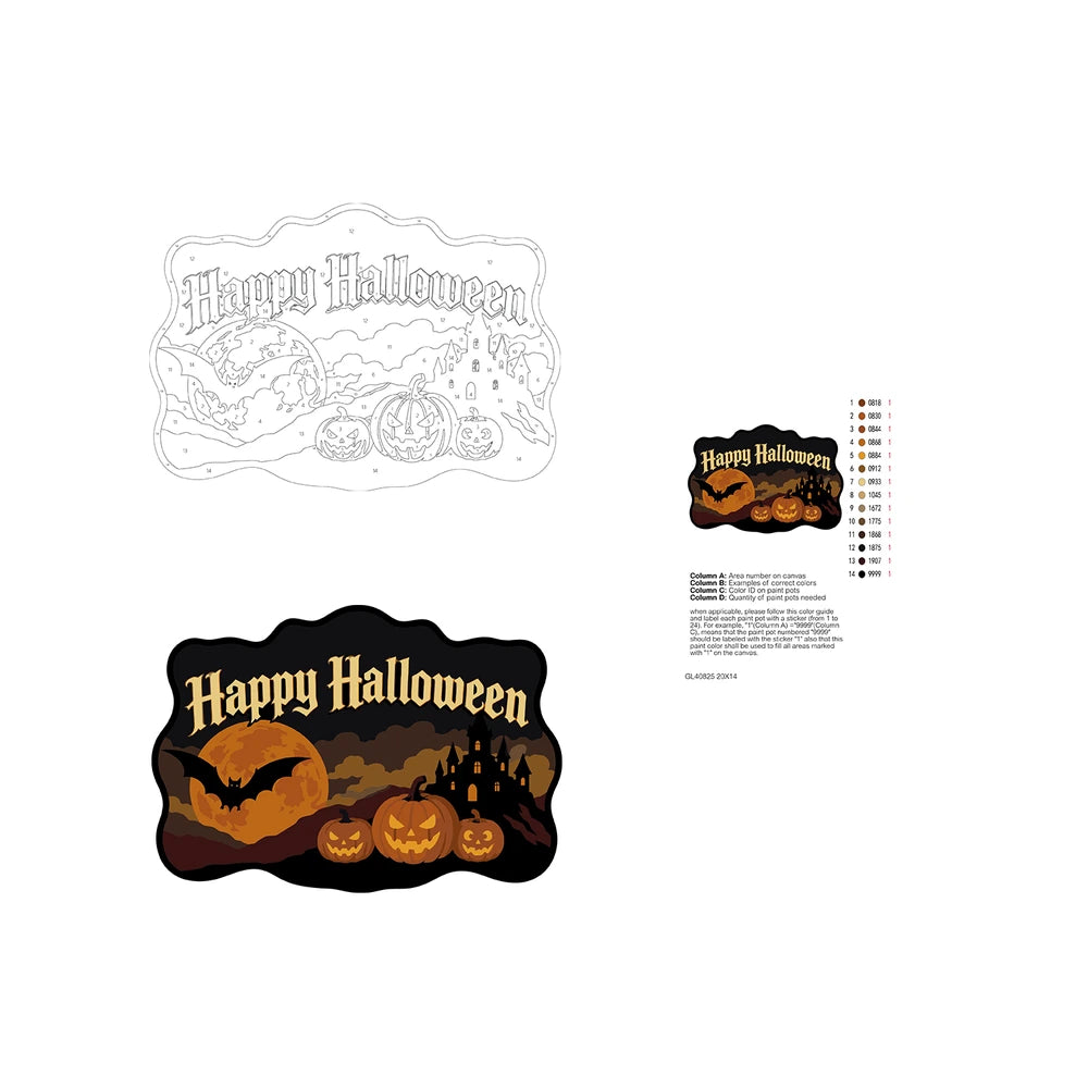 Paint by Numbers - Wooden Door Hanger | Happy Halloween Bat and Pumpkins
