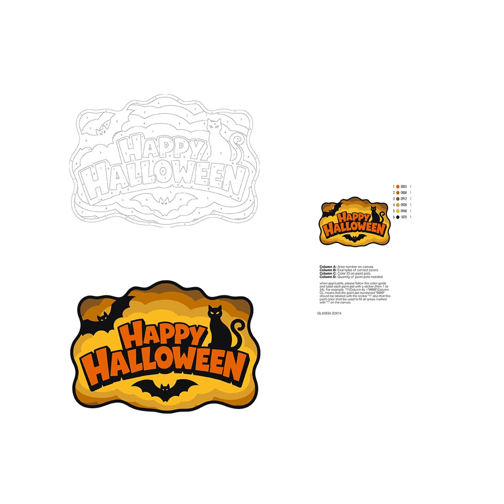 Paint by Numbers - Wooden Door Hanger | Happy Halloween Cat and Bat