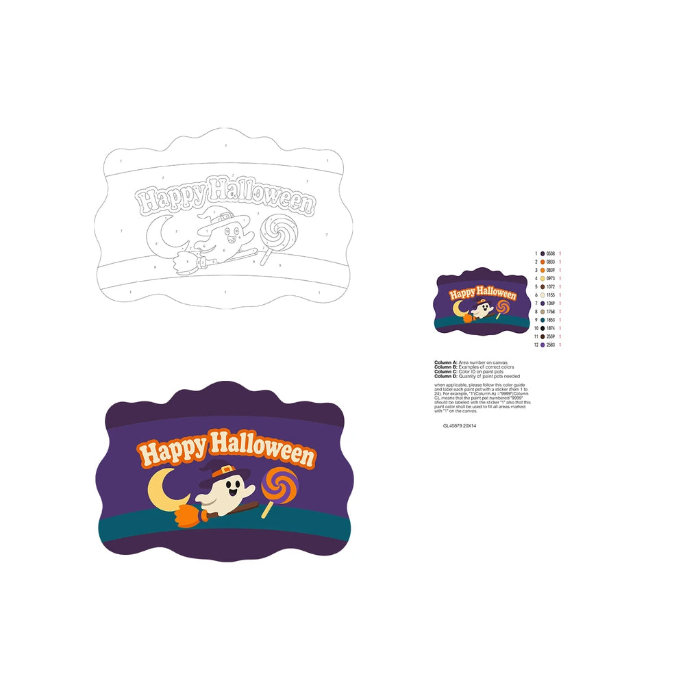 Paint by Numbers - Wooden Door Hanger | Happy Halloween Ghost with a Lollipop