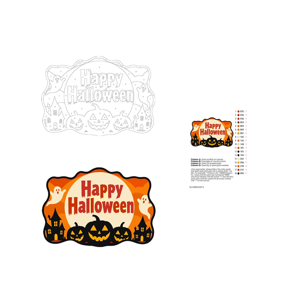 Paint by Numbers - Wooden Door Hanger | Happy Halloween Ghosts Over the Town